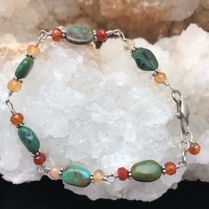 Turquoise, Carnelian & Silver Bracelet - NEW (C)